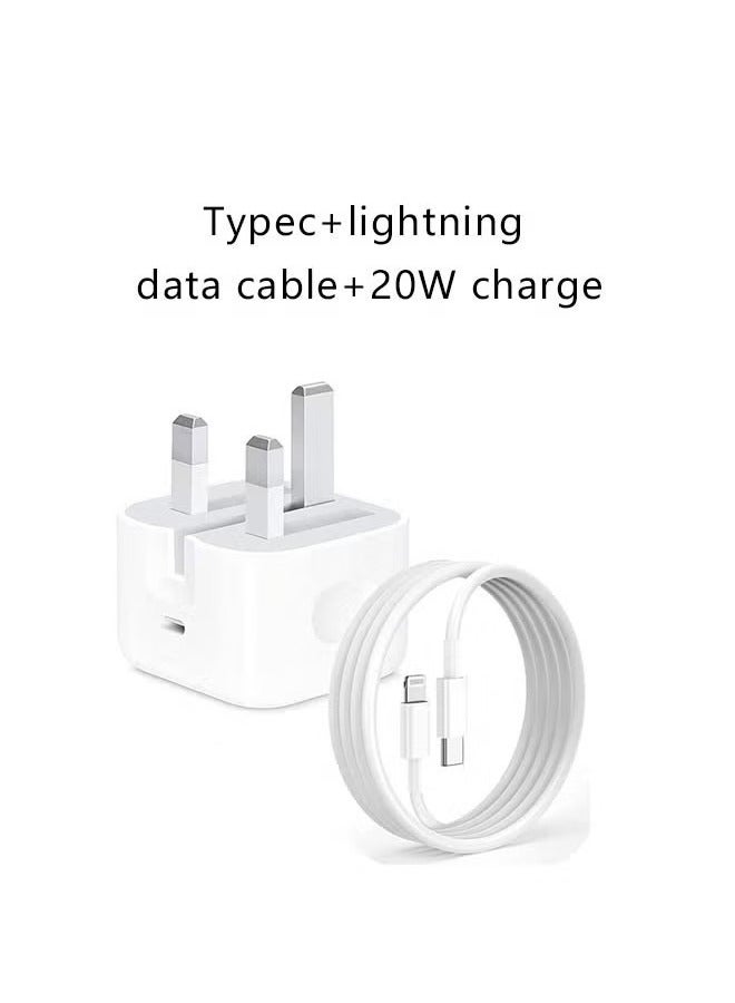 شاحن سريع 20 واط من آيفون | محول شاحن جداري USB C سريع مع كابل USB C إلى Lightning بطول 1 متر متوافق مع آيفون 14/14 برو/14 برو ماكس/13/12/SE2020/11/XR/XS ماكس/X/iPad - Image 3